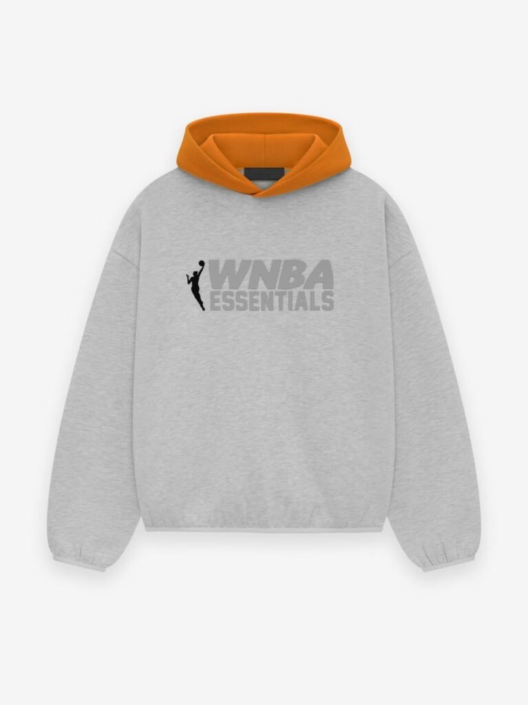 A grey sweatshirt featuring bold orange lettering across the front.