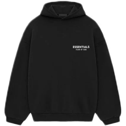 Black Essentials hoodie displayed, featuring a simple design, ideal for casual wear in Essentials Hoodie Canada.