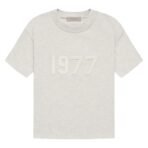 Essentials 1977 Tee Gray oversized unisex streetwear t-shirt with front 1977 logo in neutral gray cotton