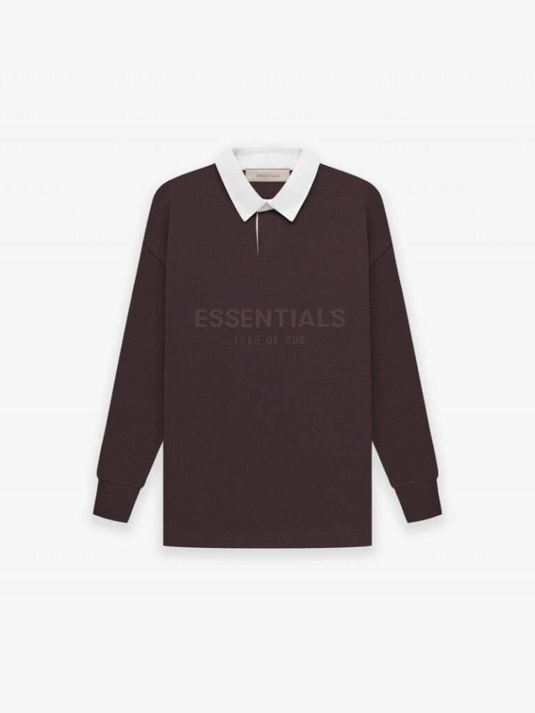 Maroon Essentials polo shirt displayed on a plain background, showcasing its classic design and fabric texture.