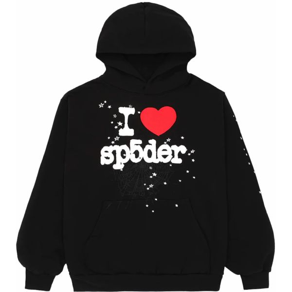 A black hoodie featuring a colorful spider graphic, expressing a playful love for spiders